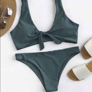 Army Green front knit bathing suit